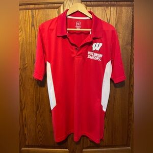 Prodege Wisconsin Badgers Red and White Polo Shirt Men's Size L